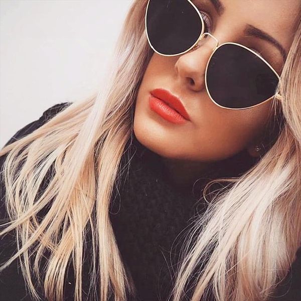 

vintage brand designer mirror cat eye sunglasses women metal flat lens retro sun glasses female oculos de sol, White;black