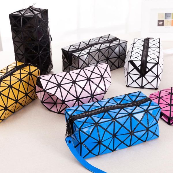 

cosmetic bags & cases unistyle geometric zipper bag women laser flash diamond leather makeup ladies cosmetics organizer storage