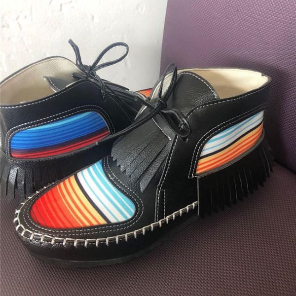 

boots 2021 women tassel stripe ankle women's sewing warm woman flats female shoe ladies casual hook loops footwear plus size 43, Black