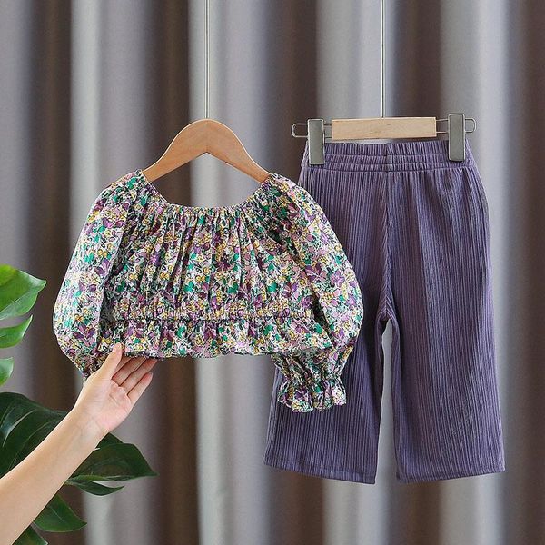 

clothing sets spring kids girl clothes outfits floral short wide-leg pant suit for toddler children girls baby birthday, White