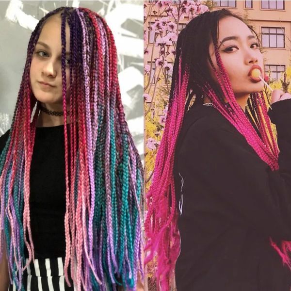 

2022 women fashion crochet braids hair extensions synthetic braiding box twists 24 inches, Black