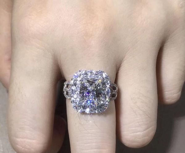 

cluster rings style women's fashion crystal stone ring silver color square blue pink zircon wedding engagement boho jewelry, Golden;silver