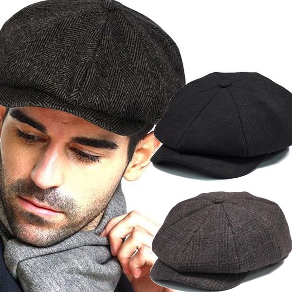 

berets wool tweed sboy cap herringbone men women gatsby retro hat driver flat black grey coffee, Blue;gray