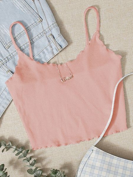 

lettuce trim rib-knit crop cami b8il#, White