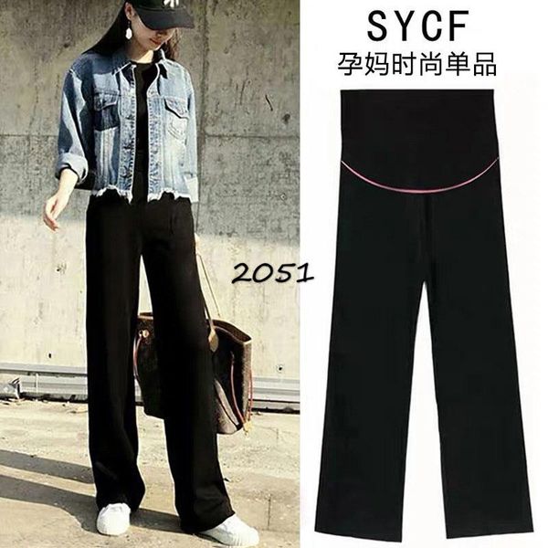 

striped maternity pants cotton drape clothes for pregnant women wide leg clothing stretch belly lift jeans bottoms, White