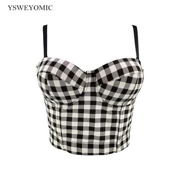 

women's tanks & camis 2021 black red cotton plaid bustier push up night club bralette floral bra cropped vest corset plus size, White