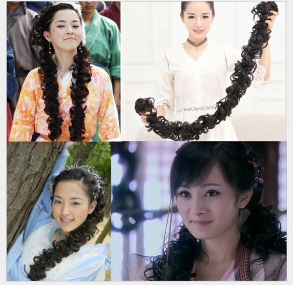 

winding hair ring curling caterpillar pull pattern chemical fiber high temperature silk wig horsetail, Black