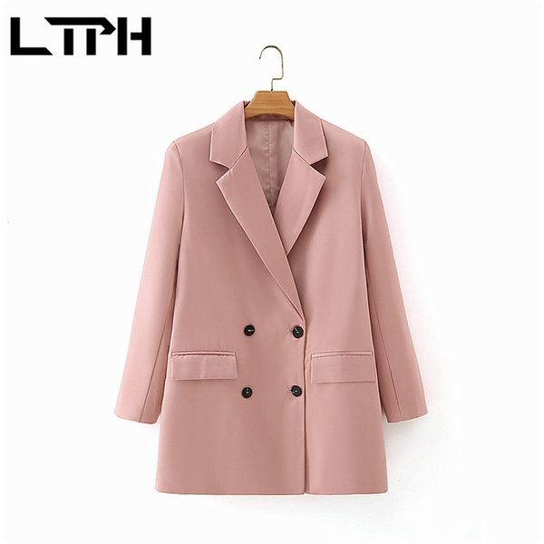 

ltph korean vintage pink coat women blazer double breasted texture business suit blazers casual jackets autumn winter 210423, White;black
