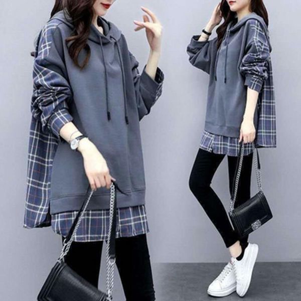 

women's hoodies & sweatshirts autumn lady's fashion loose hoodie 2021 spring girl's casual thin coats women fake two large si, Black