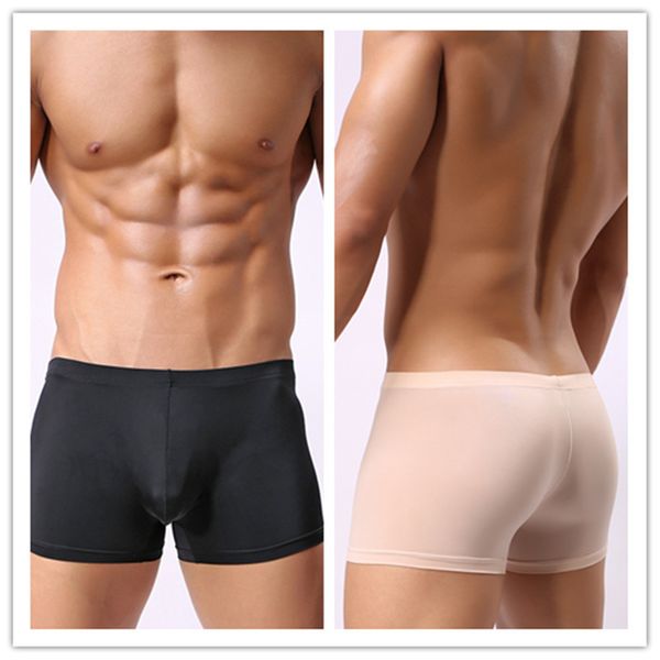 

men plus size ice silk shiny transparen boxer smooth breathable u convex pouch boxer underwear gay wear low rise g-string 9, Black;white