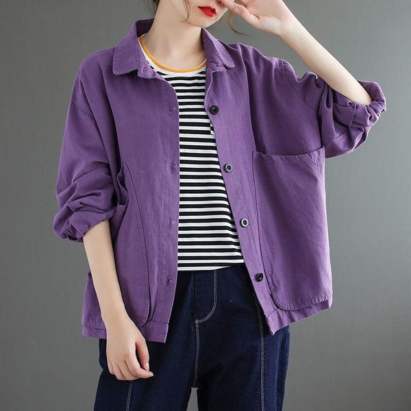 

women's jackets women 2021 spring fashion retro lapel long sleeve female solid color pocket coats ladies loose thin outerwear w196, Black;brown