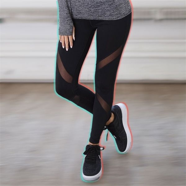 

chrleisure women leggings gothic insert mesh design trousers capris pants black sportswear woman fitness tick tock booty 210914
