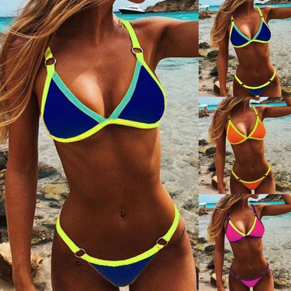 Kadın Mayo 2021 Avrupa ve Amerikan Düz Renkli Üçgen Bikini İstek Split Mayo Toptan Seksi Bayanlar