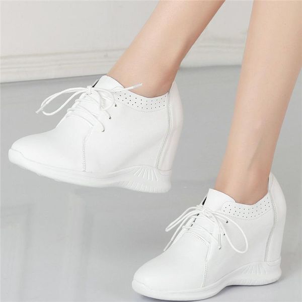 

dress shoes casual women lace up genuine leather wedges high heel platform pumps female round toe fashion sneakers punk trainers, Black