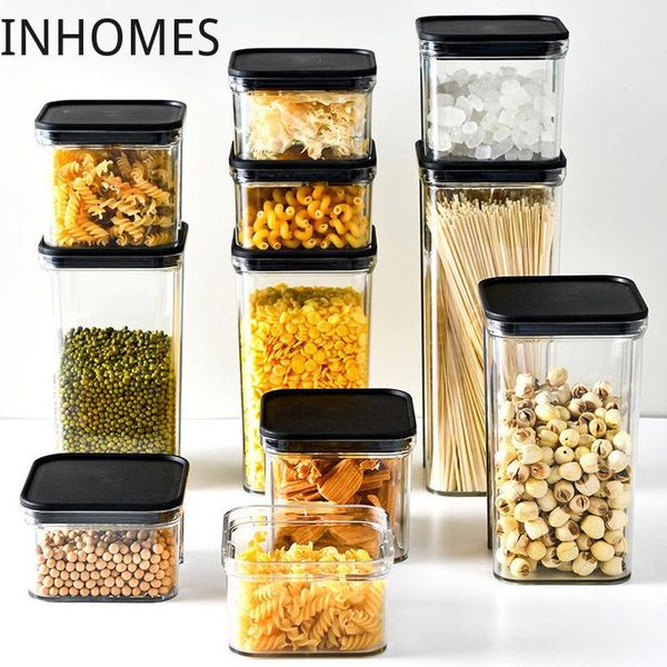

storage bottles & jars transparent plastic stackable food containers tank airtight cereal dry kitchen grain spaghetti jar box set