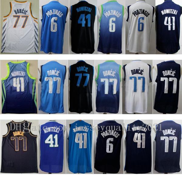 

professional men kristaps porzingis luka doncic dirk nowitzki jersey edition earned city basketball all stitched black navy blue white s-2xl, Black;red