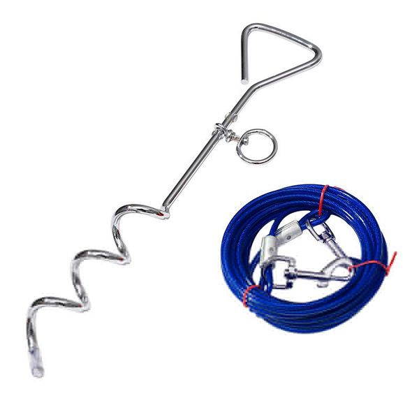 

dog collars & leashes tie out cable with heavy duty spiral ground stake spike extra long steel outdoor lead leash for medium large