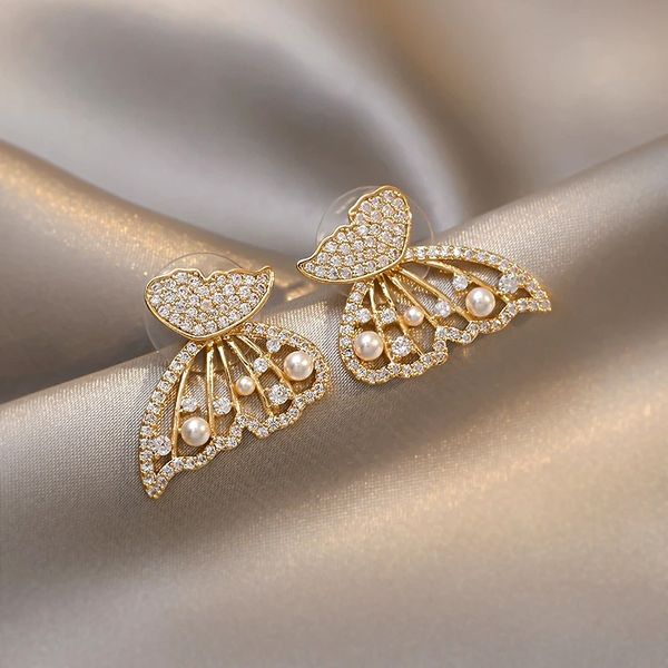 

luxury fashion korean stud earrings for women big butterfly gold earring woman jewelry, Golden;silver