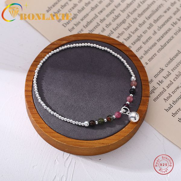 

bonlavie s925 sterling silver tourmaline round bead female simple handmade beaded small anklet student, Red;blue