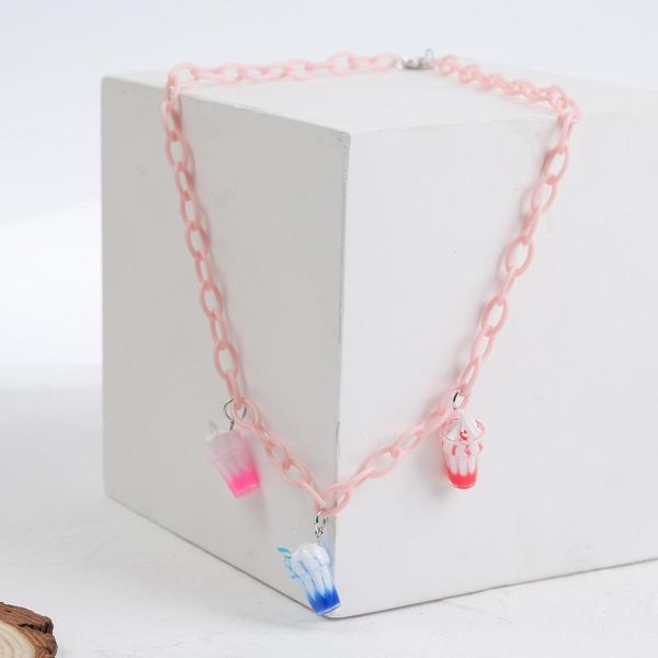 

pendant necklaces cute 3 color plastic silicone cream pendants for women girls pink acrylic link chain necklace party jewelry gift, Silver