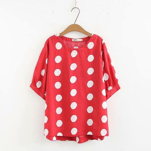 

plus size white red polka dot printed tshirts oversize summer shirts casual women's t-shirt