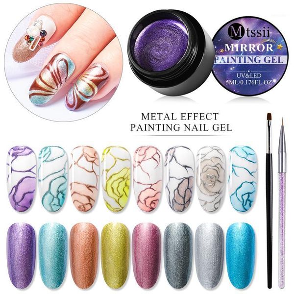 

metallic color nail gel polish varnish lacquer painting spider flowers drawing gold silver mirror glitter uv manicure1, Red;pink