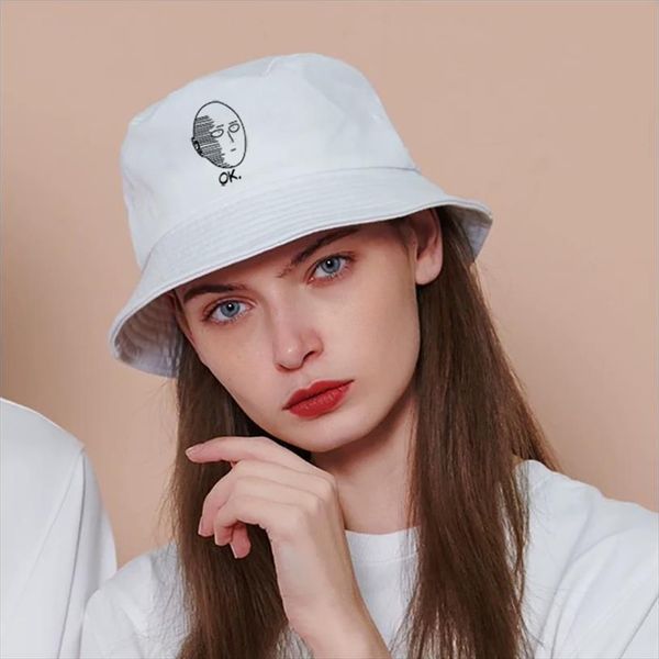 

saitama oppai im ok panama caps mens japan anime punch hero woman bucket hats summer men bob chapeau fishing fisherman, Blue;gray