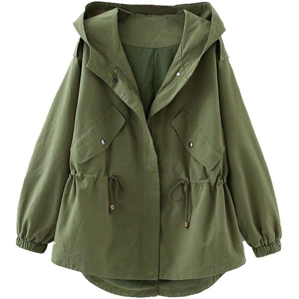 

women's trench coats fashion female spring autumn windbreaker drawstring casual loose oversized hooded outerwear clothing, Tan;black