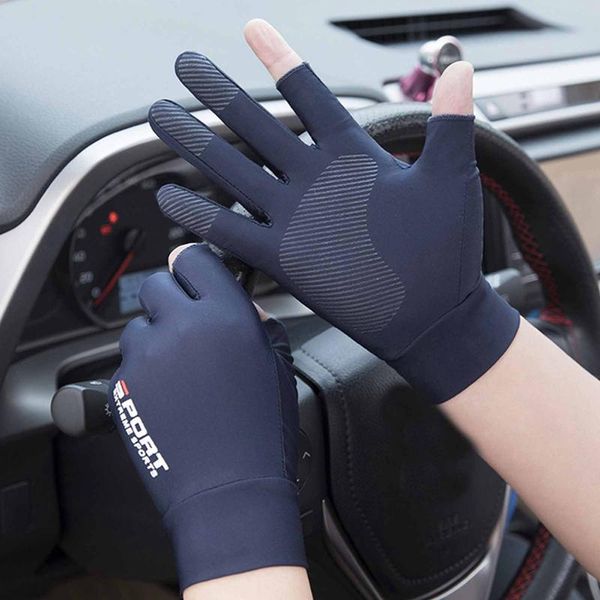 

high-elastic sports golf ice silk riding driving gloves two-finger fishing non-slip fitness ultraviolet protection cycling, Black