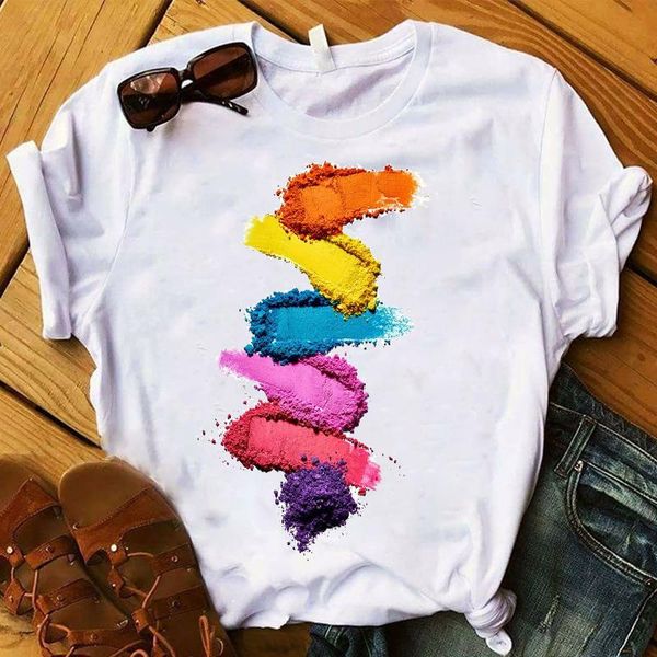 

women's t-shirt women t womens 2021 fashion graphic finger nail 3d summer color striped paint tshirt female tee shirt ladies clothes, White