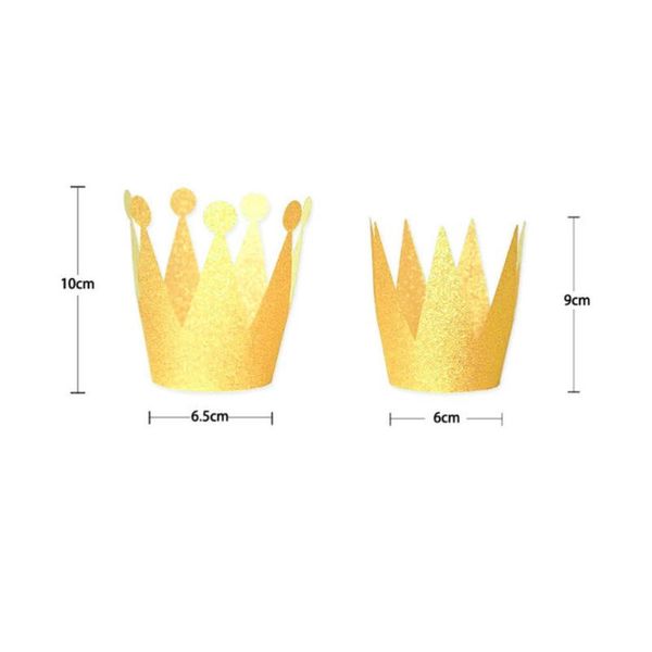 

party hats 6pcs glitter birthday crown prince crowns for kids and adults decorations (golden)