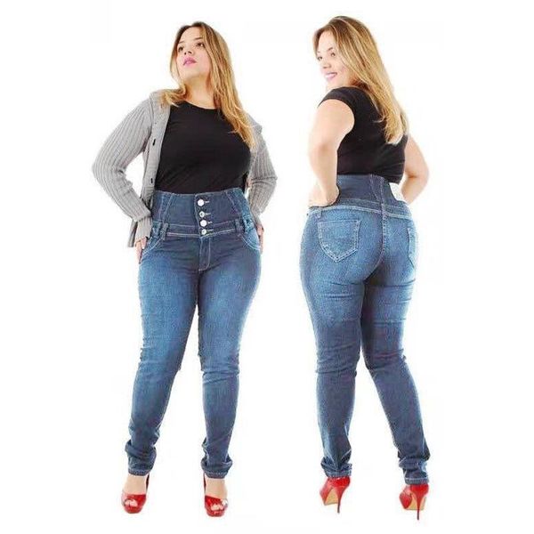 

women's jeans plus size 5xl winter woman skinny breasted denim pencil pants blue casual female high waist women stretch