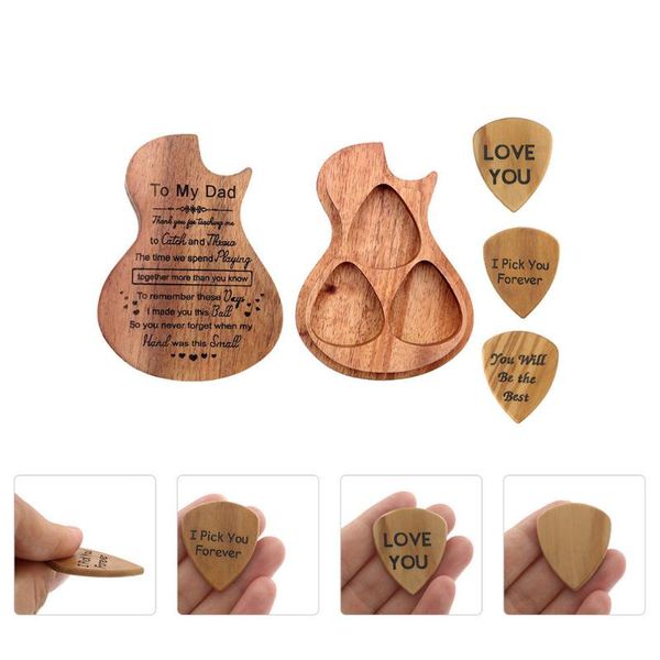 

forks 1 set of wooden guitar pick case with 3pcs picks organizer