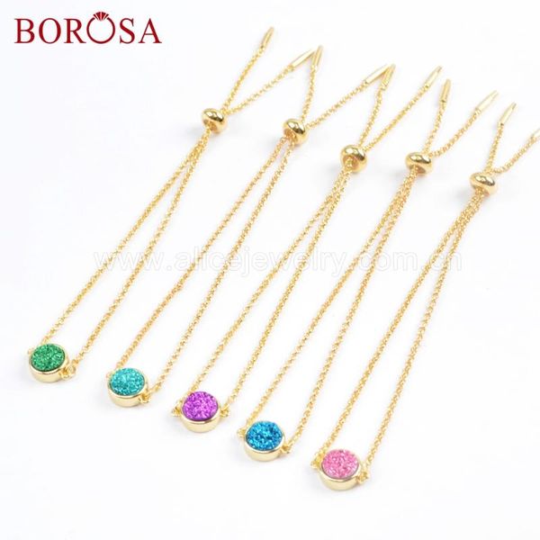 

link, chain borosa 6pcs women charm bracelet round natural titanium rainbow druzy connectors 9inch adjustable zg0368, Black