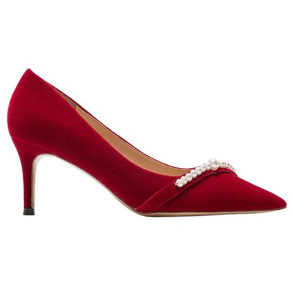 

red wedding heels women's autumn/winter bride shoes fine heeled work dress, Black