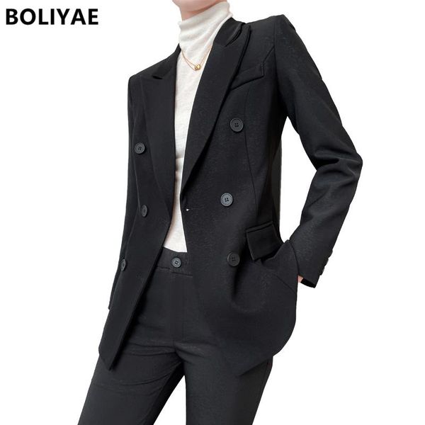 

women's two piece pants boliyae spring and autumn trouser suits women fashion business formal long sleeve blazer with office ladies wor, White