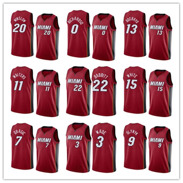 

2021allstar men team basketball jerseys 3 wade 15 white 22 babbitt 11 waiters 20 winslow 13 adebayo 0 richardso retro good quality size s-xx, Black;red
