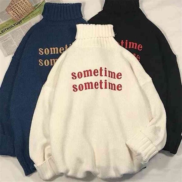 

turtleneck sweater women letter printed all-match bf loose 2xl streetwear women harajuku oversize chic fashion korean ulzzang 210918, White;black