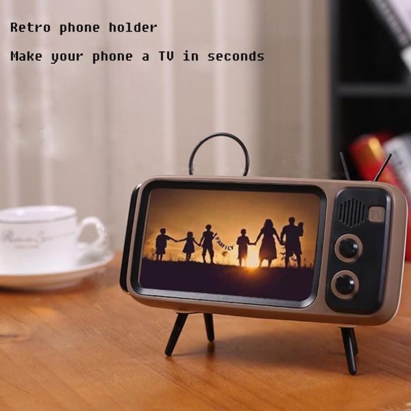 

portable retro tv design mobile phone holder stand desklazy bracket mini compact great decorative cell mounts & holders