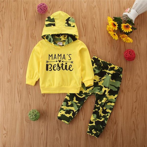 

clothing sets 2021 autumn toddler kids outfits boys girls clothes set hooded swearshirt+pants hoodie letter printed, White