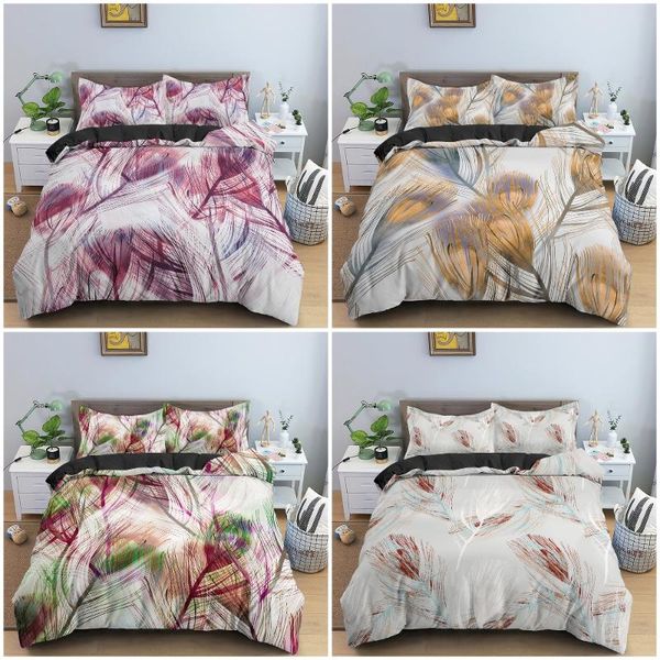 

bedding sets microfiber duvet cover soft luxury quilt with pillowcase beautiful feathers pattern set  bedclothes 2/3pcs