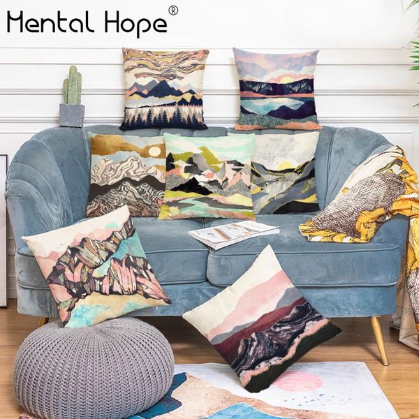 

cushion/decorative pillow mountain hill printed cushion cover mutilcolor decorative throw home decor linen cotton square sofa pillowcase