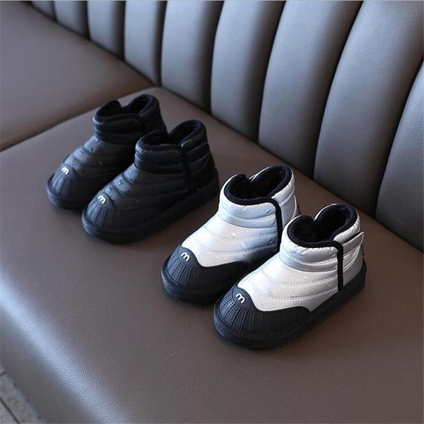

boots boys and girls snow winter fashion child shiny warm cotton shoes soft bottom non-slip round head 25-34, Black;grey