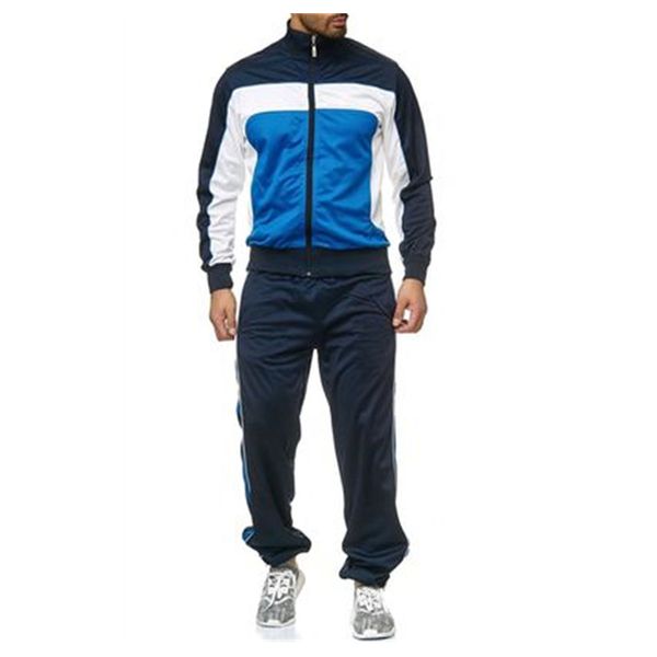 

mens splicing multicolor tracksuits fashion trend long sleeve cardigan zipper coats pants sports suits spring male casual slim 2pcs sets, Gray