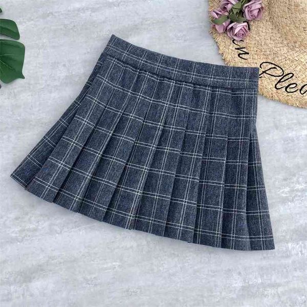 

autumn & winter arrival women skirt korean version woolen plaid mini high waist pleated 210527, Black