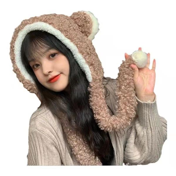 

berets winter kids clothing girl scarf and hat in one multipurpose cute furry bear ear protection hats gift for girlfriend cappello d, Blue;gray