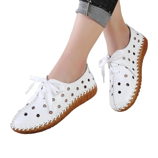

women flats genuine leather shoes woman moccasins comfortable lace-up handmade white summer sneakers ballet ladies shoes, Black