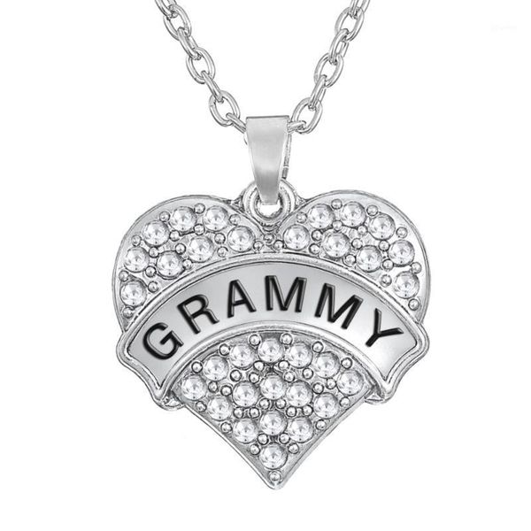 

chains my shape family member grammy crystal rhinestone jewelry heart chain necklaces & pendants rhodium plated1, Silver