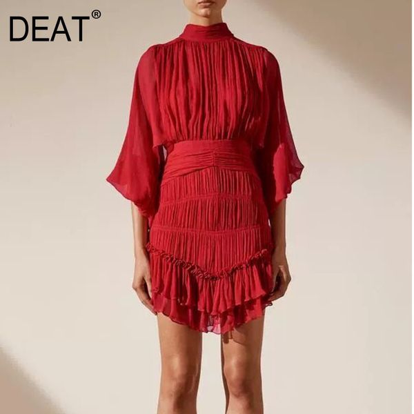 

spring / fashion stand collar high waist half lantern sleeve street loose solid short dress women 7b0378 210421, Black;gray
