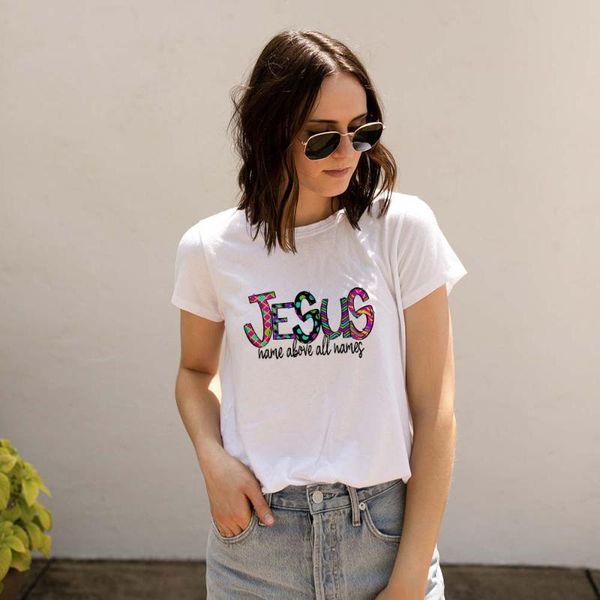 

women's t-shirt jesus name above all names graphic tees women summer female faith t shirt aesthetic harajuku vintage short sleeve chris, White